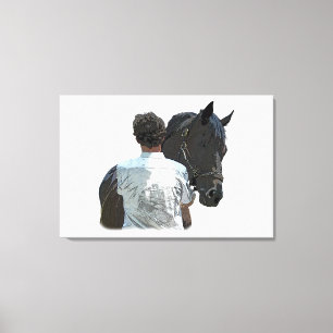 Man Holding Paard Licht Uitgerekt Canvas Print