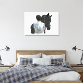 Man Holding Paard Licht Uitgerekt Canvas Print (Insitu (Slaapkamer))