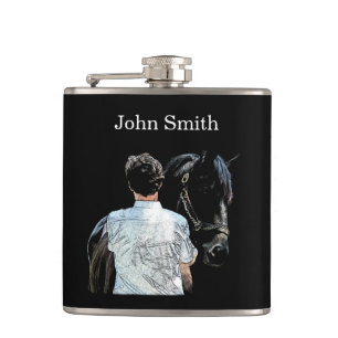Man Holding Paarden Donkere Drink Kolf Heupfles