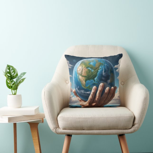 Man Holding Planet Earth Kussen (Stoel)