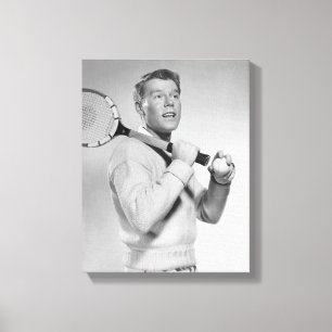 Man Holding Tennis Racket Canvas Afdruk