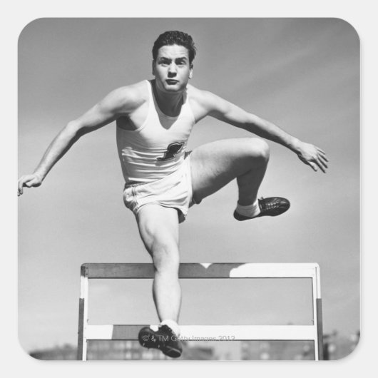 Man Hurdling Vierkante Sticker (Voorkant)