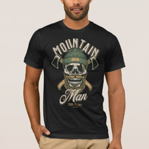 Man in de bergen; schedel met baard; bijlen; liefh t-shirt