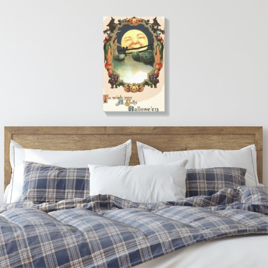 Man in de maan Jack o lantaarn heks Canvas Afdruk (Insitu (Slaapkamer))