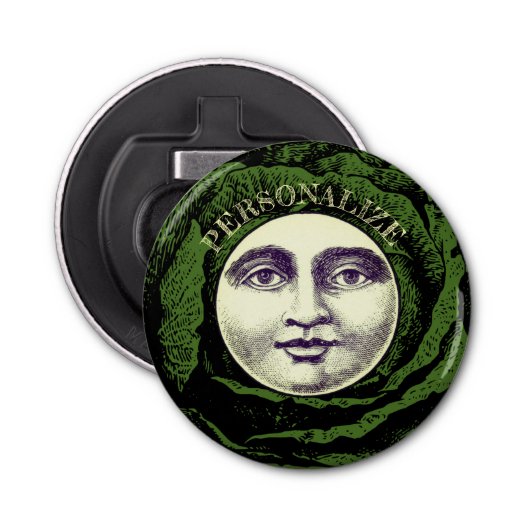 Man in de maan  kool hoofd button flesopener (Voorkant)