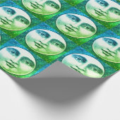  man in de maan vol gezicht blauwgroen blauwe ster cadeaupapier (Hoek)