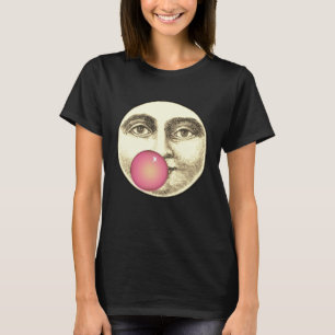 man in de maan vol gezicht roze kauwgom t-shirt