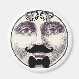  man in de maan vol gezicht snor strik stropdas magneet