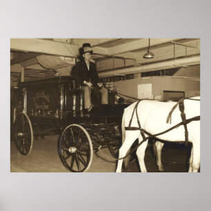 Man in een lijkwagen getrokken door een paard poster