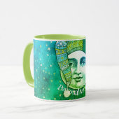 man in maan grillige winter pet blauw groen mok (Voorkant links)