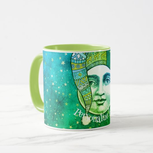  man in maan grillige winter pet blauw groen mok (Voorkant links)