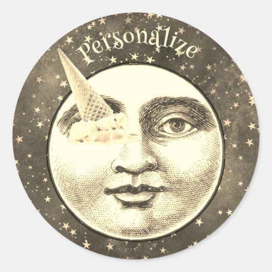  man in Moon Full Face Ice Cream Cone Eye Ronde Sticker (Voorkant)