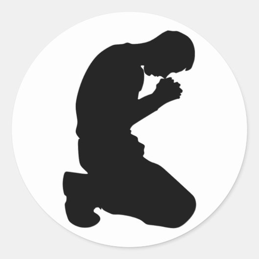 MAN IN PRAYER RONDE STICKER (Voorkant)