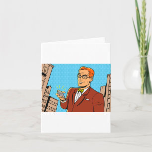 Man in stripstijl die naar mobiele telefoon kijkt kaart