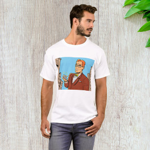 Man in stripstijl die naar mobiele telefoon kijkt t-shirt