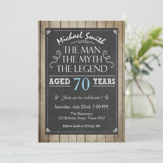 Man Invitation d'anniversaire Chalkboard Rustic Ad (Debout devant)