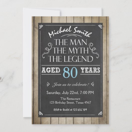 Man Invitation d'anniversaire Chalkboard Rustic Ad (Devant)