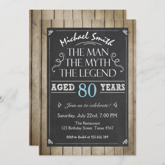 Man Invitation d'anniversaire Chalkboard Rustic Ad (Devant / Derrière)