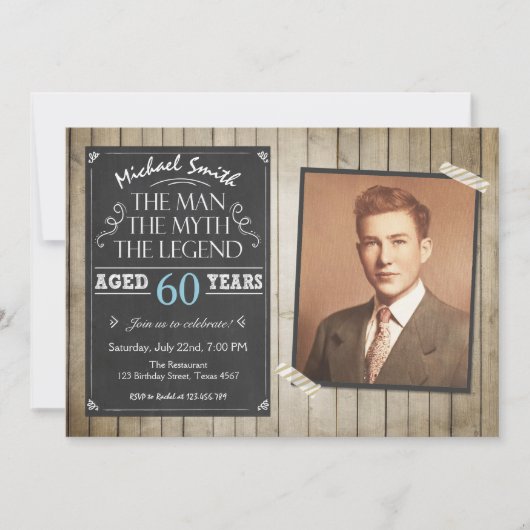 Man Invitation d'anniversaire Chalkboard Rustique (Devant)