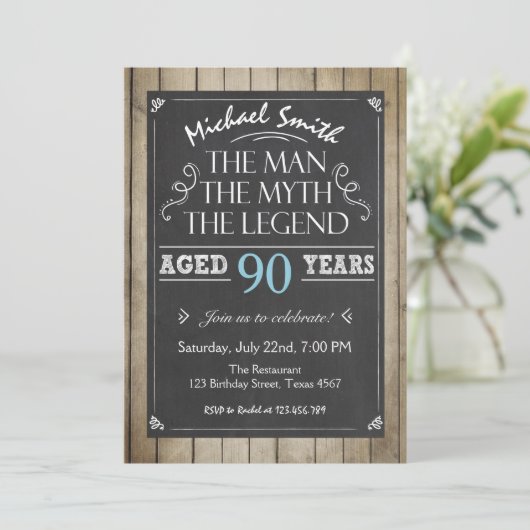 Man Invitation d'anniversaire Chalkboard Rustique  (Debout devant)