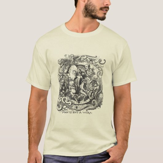Man is maar een worm - Darwin Cartoon T-shirt (Voorkant)