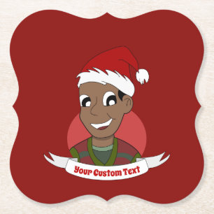 Man kerstcartoon lachen kartonnen onderzetters