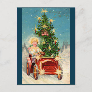 Man kerstkaart in auto briefkaart