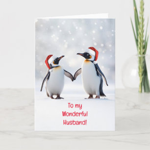 Man Kerstvakantie Schattige Paar Pinguïns Kaart
