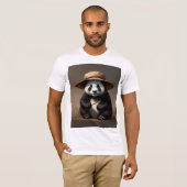 Man Kleding, panda trait linnen Hut T-shirt (Voorkant volledig)