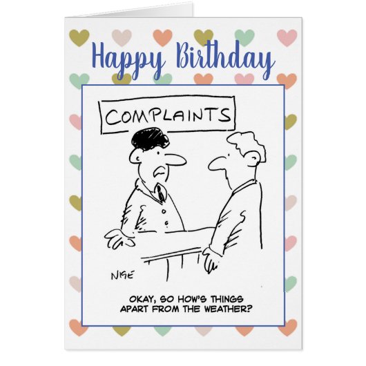 Man komt in het klachtenbureau over het weer (Voorkant)