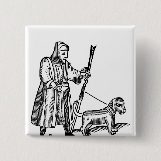 Man loopt met zijn hond vierkante button 5,1 cm (Voorkant)