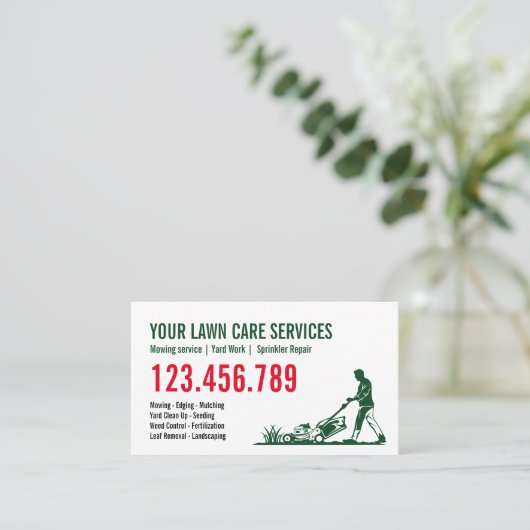 Man maaien gras garen zorg tuinieren landschap visitekaartje (Staand voorkant)