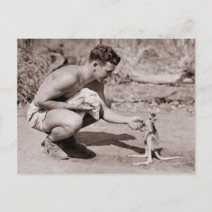 Man met Baby Kangaroo Briefkaart