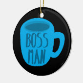 Man met blauwe koffie keramisch ornament (Links)