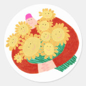Man met bloemen ronde sticker (Voorkant)