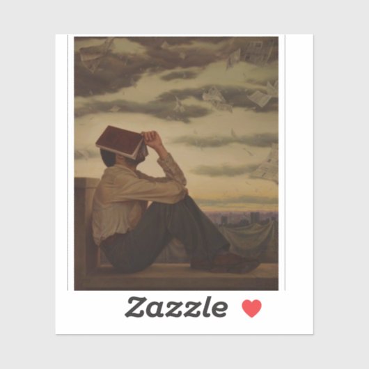 Man met Boek bij zonsondergang Sticker (Vel)