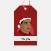 Man met de cartoon van het pet van Santa Claus Cadeaulabel (Achterkant)