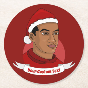 Man met de cartoon van het pet van Santa Claus Ronde Kartonnen Onderzetter