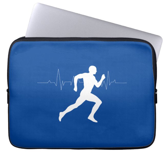 Man met draaiende lopers Silhouette op blauwe acht Laptop Sleeve (Voorkant)