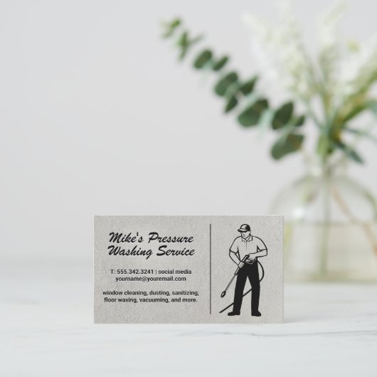 Man met drukmeter | Reinigingsdiensten Visitekaartje (Staand voorkant)