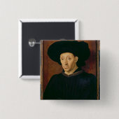 Man met een glas wijn vierkante button 5,1 cm (Voorkant /achterkant)