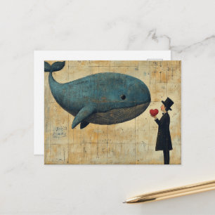 Man met een hart en een vliegende walvis briefkaart