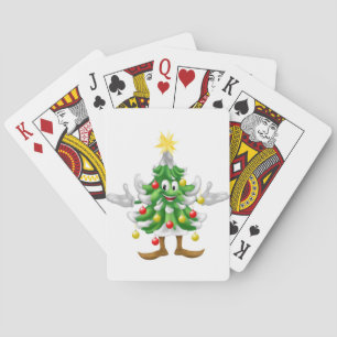 Man met gedecormeerde kerstbomen pokerkaarten
