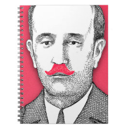  man met grappige roze snor notitieboek