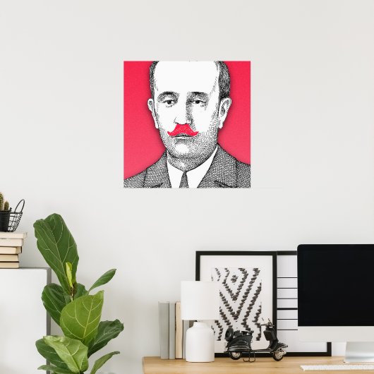  man met grappige roze snor poster (Thuiskantoor)