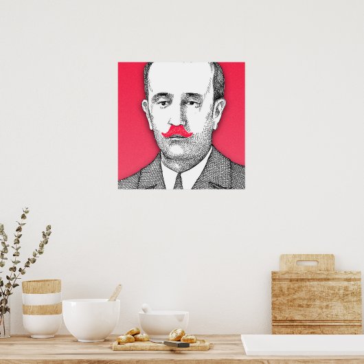 man met grappige roze snor poster (Keuken)