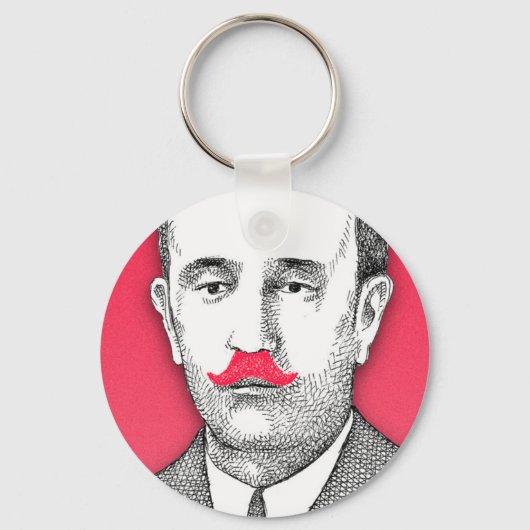  man met grappige roze snor sleutelhanger (Voorkant)