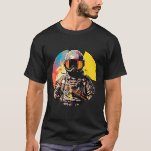 Man met helm videospel personage futuristisch t-shirt