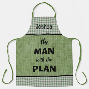 Man Met Het Plan Geborduurd Groen+Gingham Rut Schort