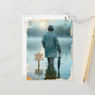 Man Met Paraplu Niet Aaien de Vis Surrealistisch  Briefkaart